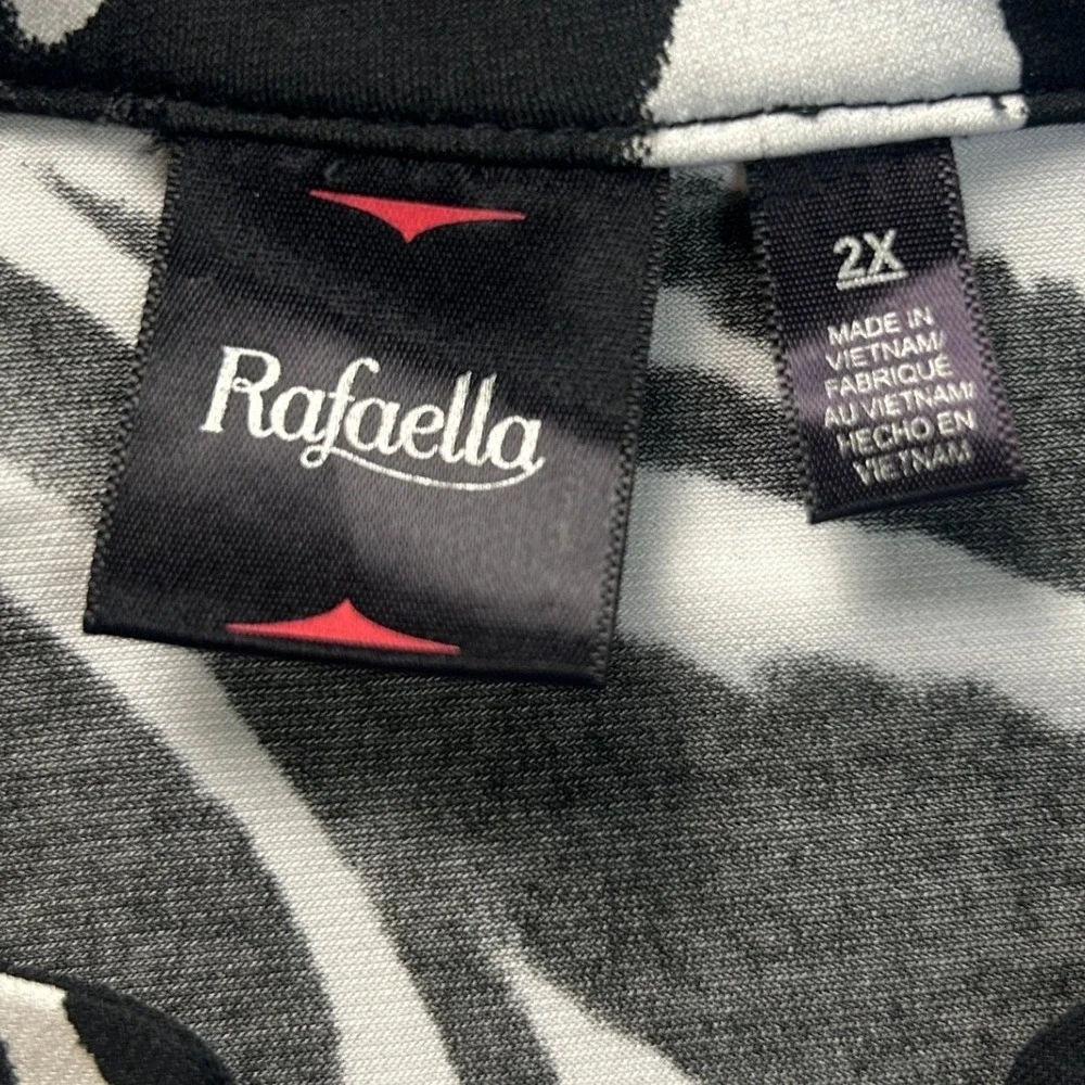 Rafaella Zebra Print Blouse Womens Plus Size 2X Black White 3/4 Sleeve Hem Top